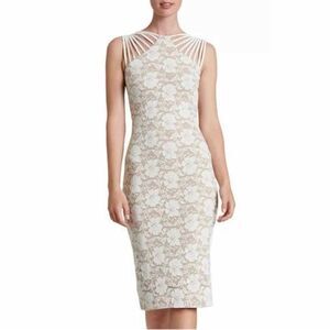 Dress The Population Gwen Lace Strappy Shoulder Sheath Dress Ivory Nude Large